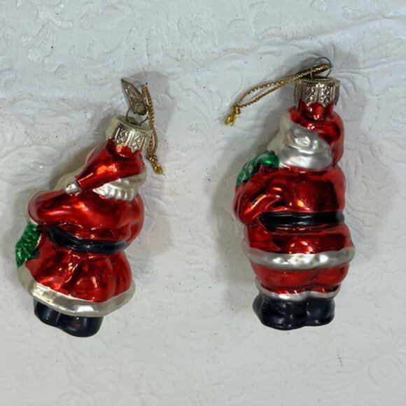 TWO VTG Santa Hand Blown Glass Glitter Christmas Tree Ornaments 1.5"x3.5" - Picture 6 of 9